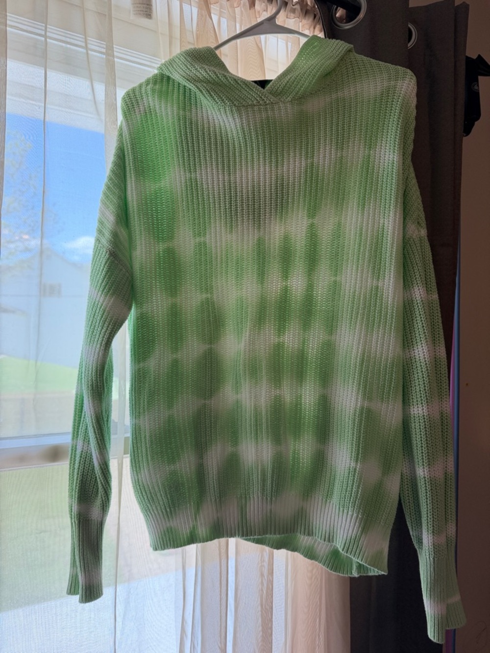 Green Tie-Dye Hooded Women's Sweater